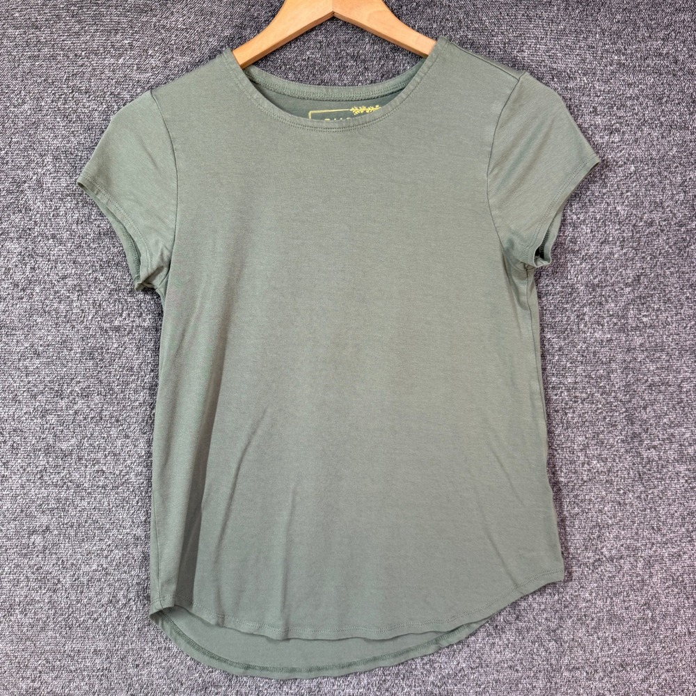 Cupio Polished T Womens Small Sage Green Short Sleeve Crew Neck Curved Hem Shirt
